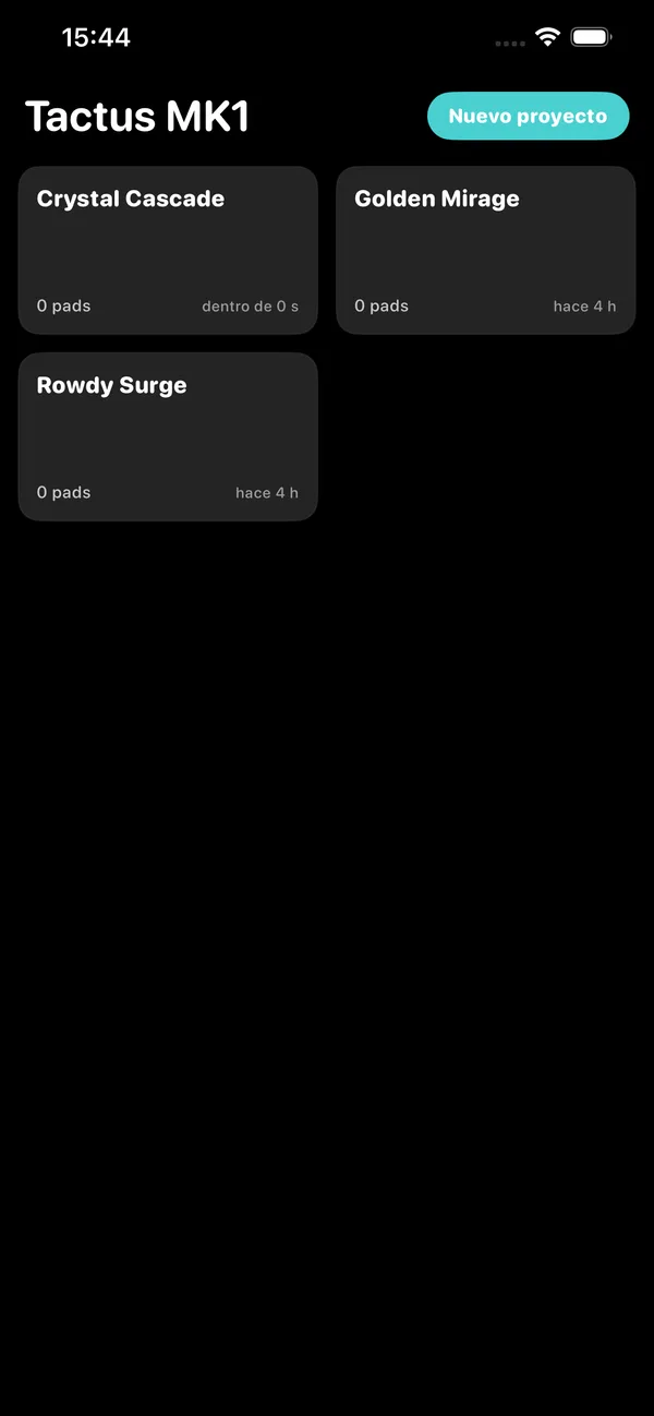 Tactus MK1 home screen with project cards