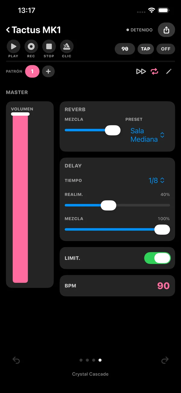 Tactus MK1 master mix screen