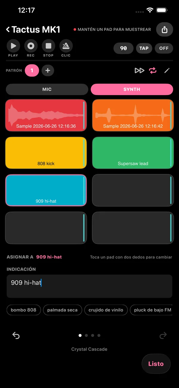 Tactus MK1 Synth Engine sound generator screen